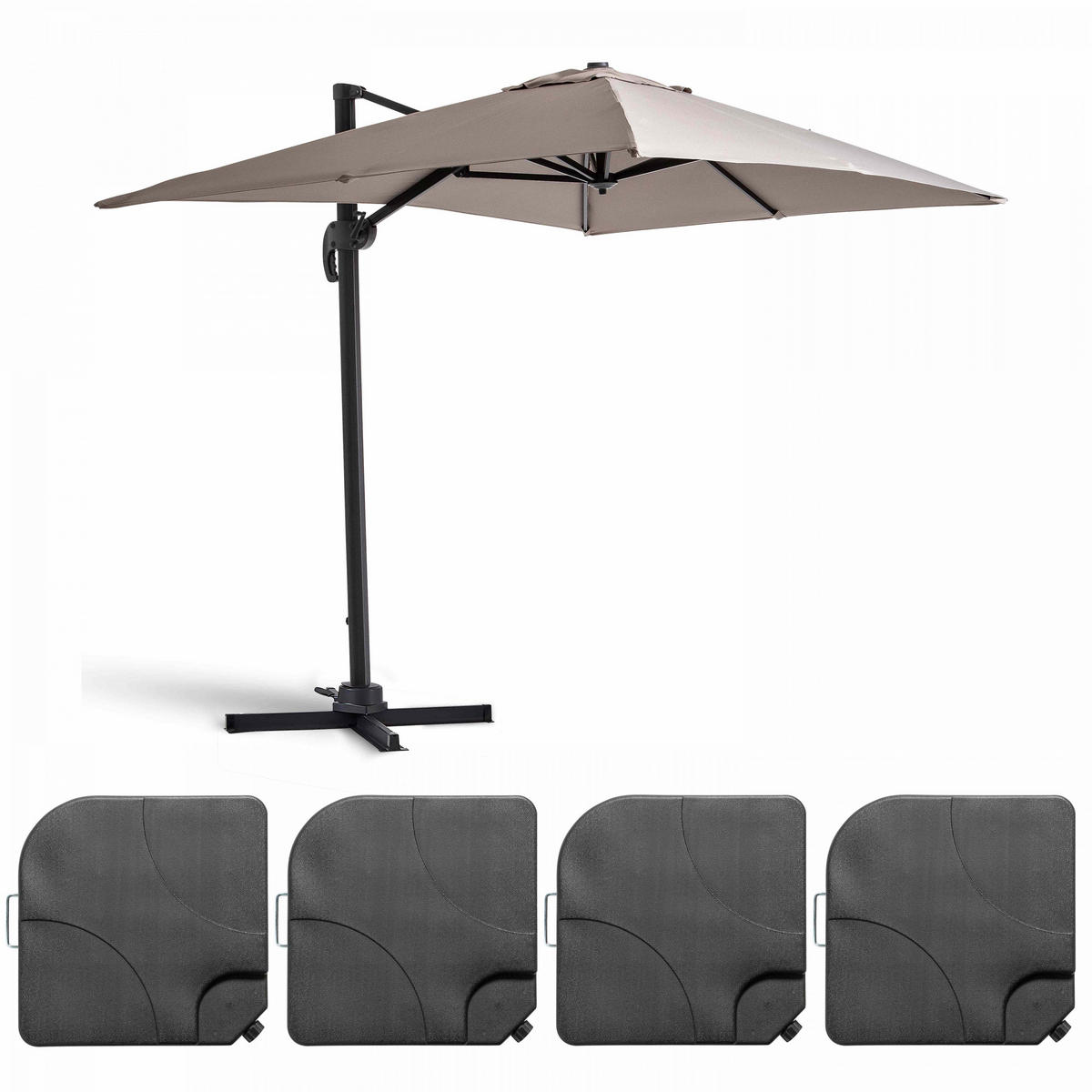 SONNENSCHIRM 2x3m mit 4 Gewichtsplatten, Taupe - Taupe, Metall (300/200cm) - Oviala