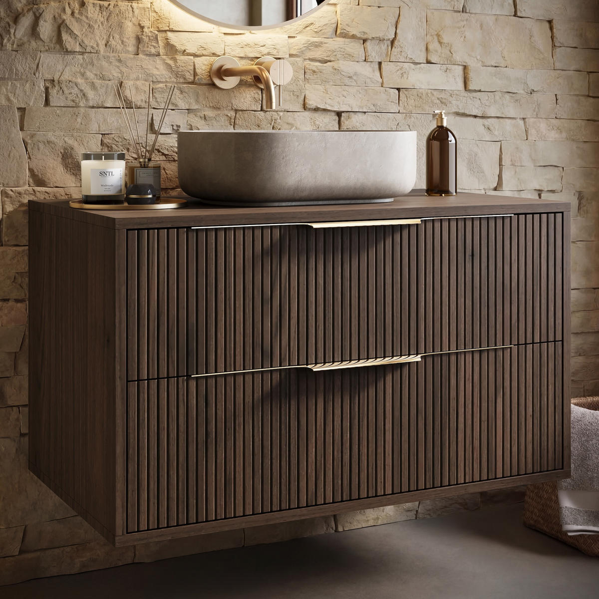 WASCHBECKENUNTERSCHRANK Rimini 2 Schubladen Walnuss Braun - 80 x 46 x 46 cm - Walnussfarben/Braun, Holz (80/46/46cm) - Badplaats