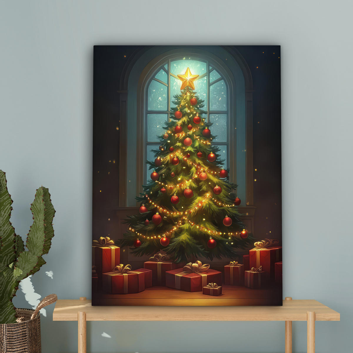 LEINWANDBILD Weihnachtsbaum - Geschenk - Winter 60x80 cm - Grün, Textil (60/80cm) - MuchoWow