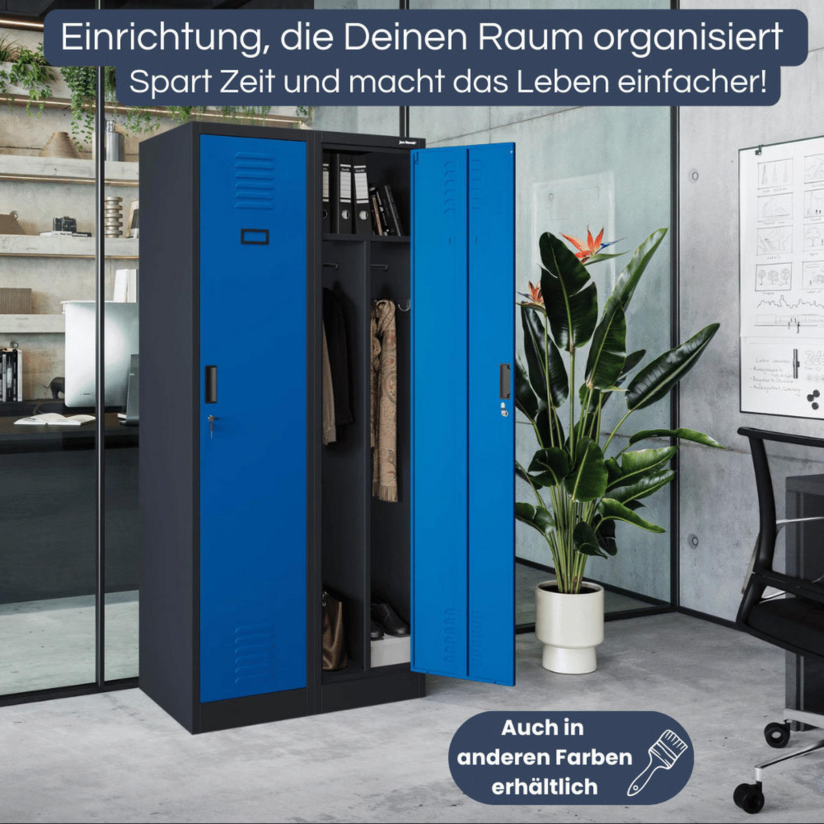 UMKLEIDESCHRANK Spind WIEN 2 Abteile 180x80x50cm Anthrazit-Blau - Anthrazit, Metall (80/180/50cm) - DELUKE