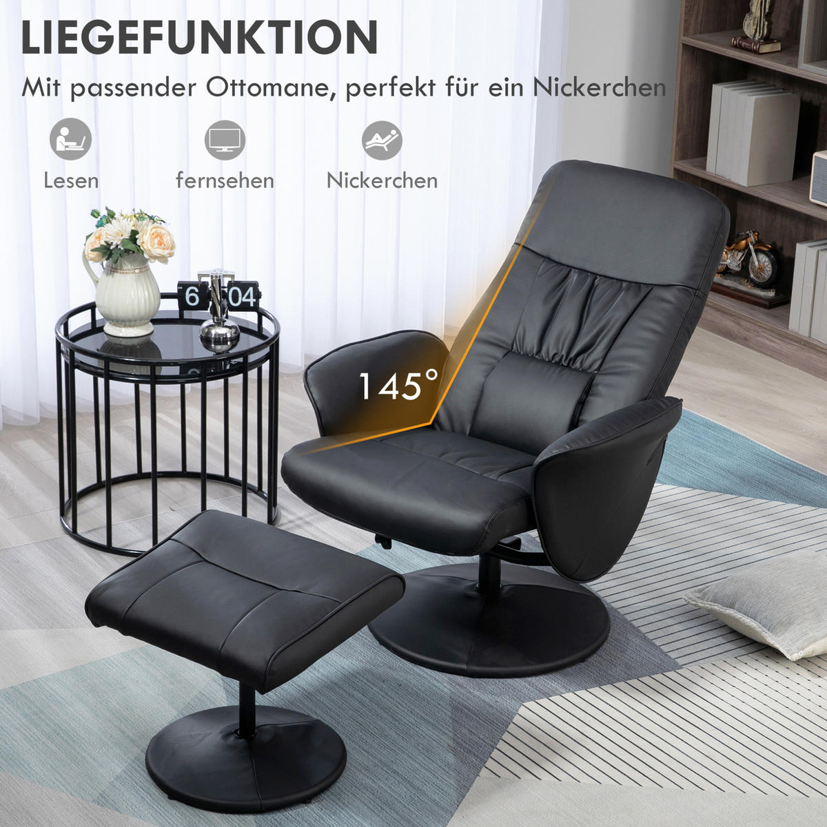 RELAXSESSEL 76/101/81 cm Schwarz aus Metall mit Liegefunktion - Schwarz, Metall (81/101/76cm) - OKMYHOME