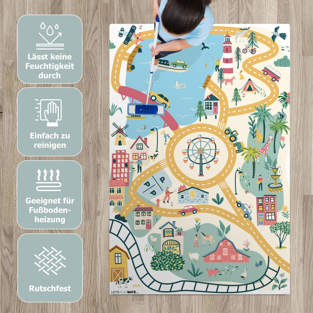 KINDERTEPPICH Riesenrad - Stadt - Tiere - Auto - Kinder 120x180 cm - Multicolor, Kunststoff (120/180cm) - MuchoWow