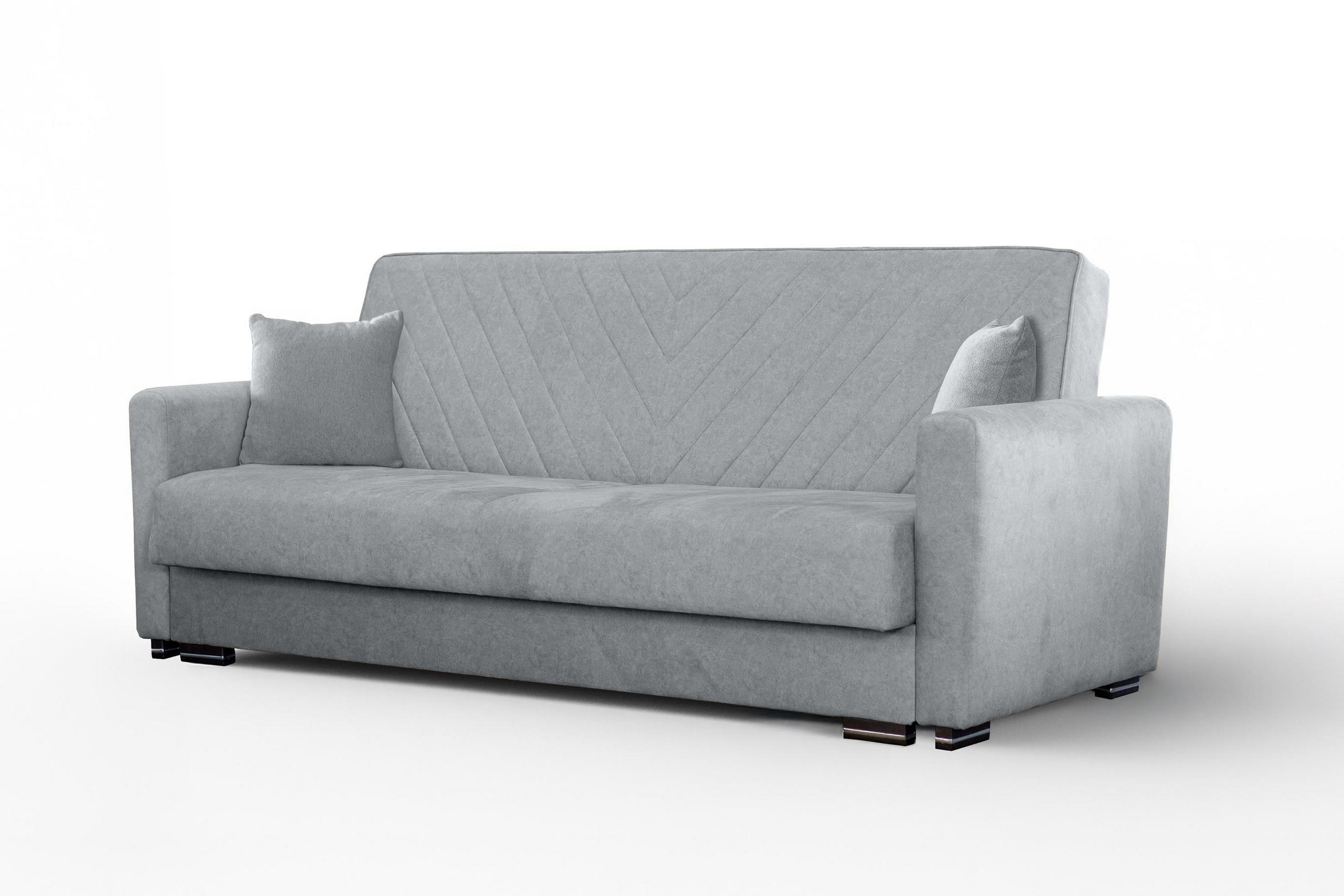 SOFA Vera Grau, mit Schlaffunktion und Bettzeugablage - Grau, Holzwerkstoff (227/95/100cm) - Bettso