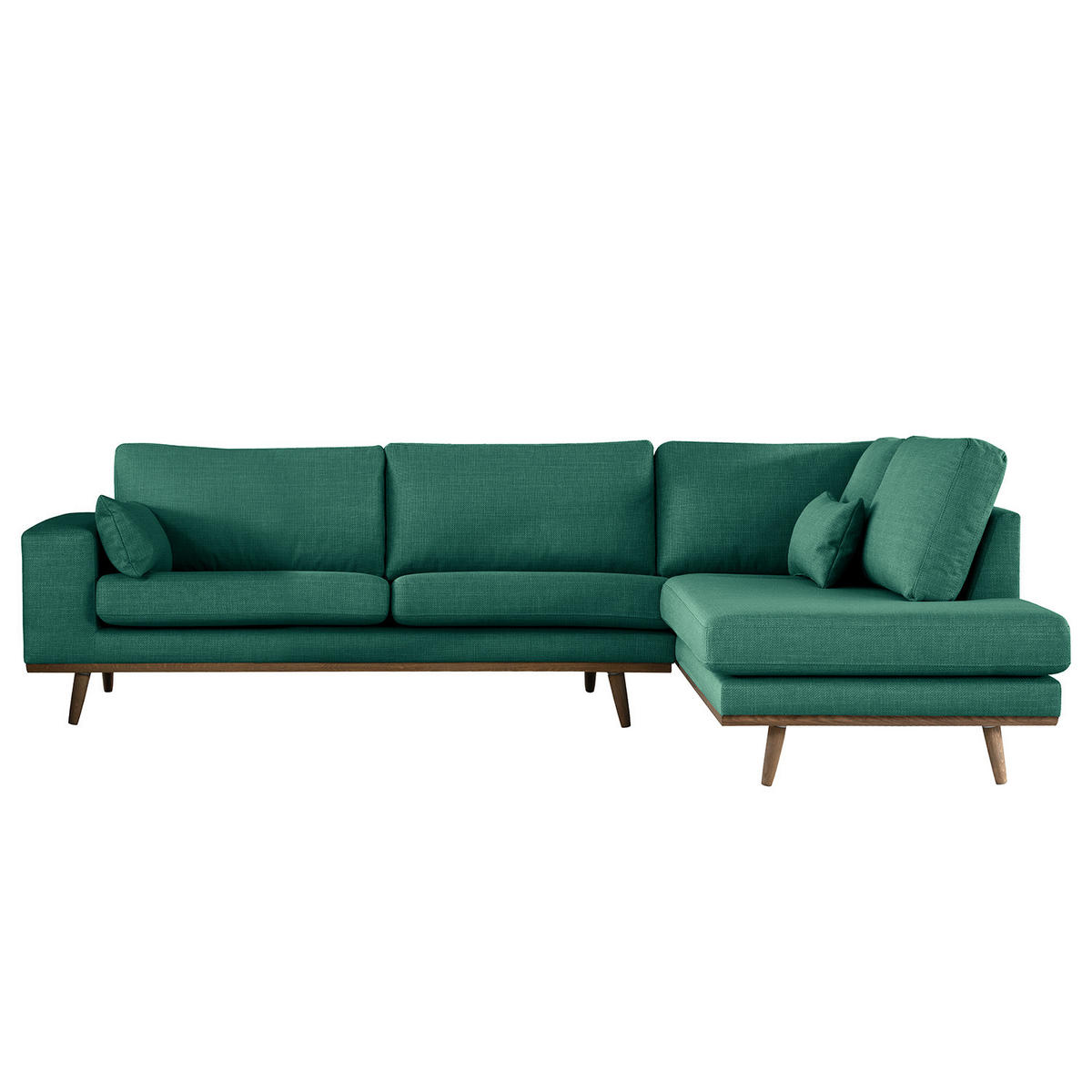 ECKSOFA mit Ottomane - Dunkelgrün/Eichefarben, Eichenholz/Textil (287/219cm) - home24