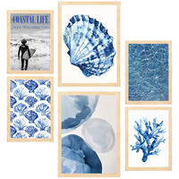POSTER Set Mit 6 Marineblau Meer Und Sommer A3 & A4 Rahmen Aus Hellem Holz - Beige, Papier (29/3cm) - Nacnic