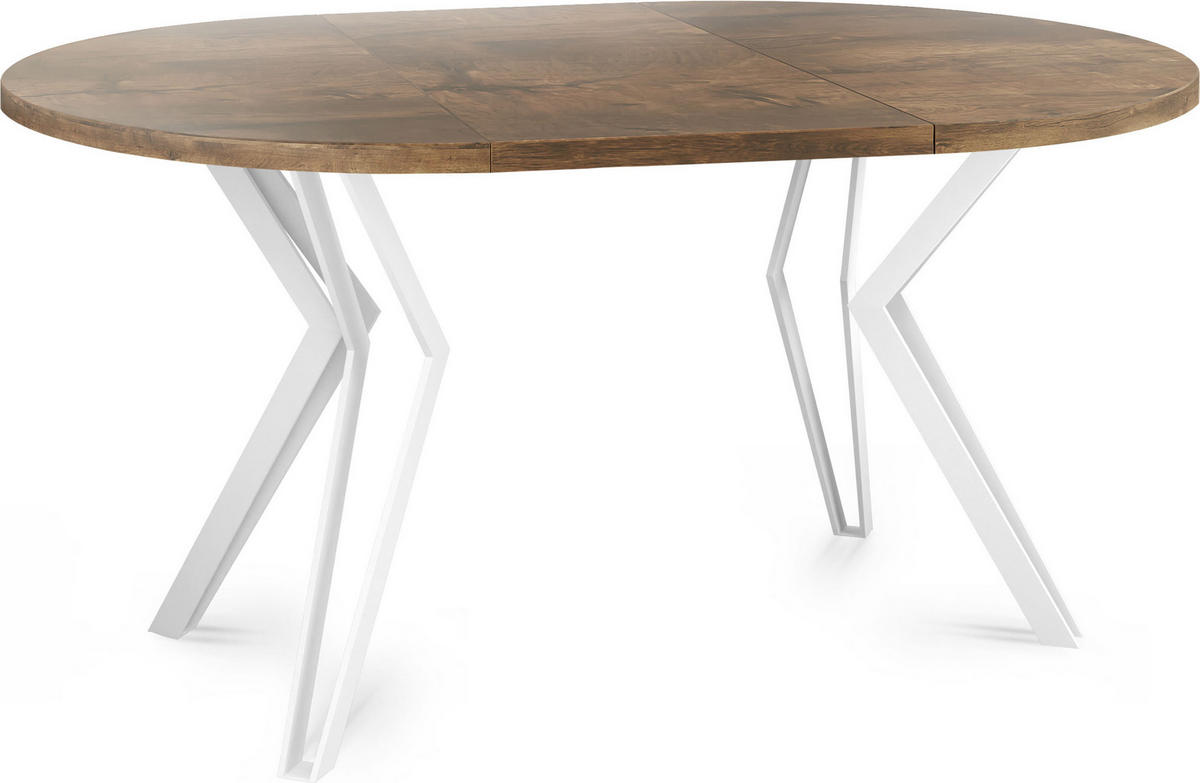 ESSTISCH Austin runder ausziehbarer, Lefkas Eiche 100-180/100/76 cm - Alteiche/Weiß, Holzwerkstoff/Metall (100/100/76cm) - WFL GROUP
