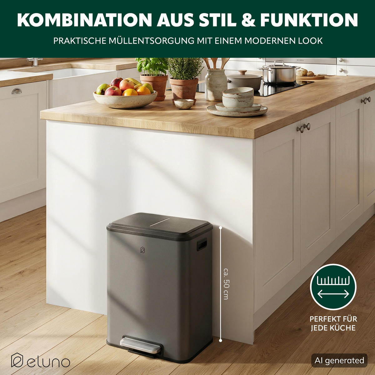ABFALLEIMER 30 Liter, grau - Grau, Metall (42.5/50/33.5cm) - eluno