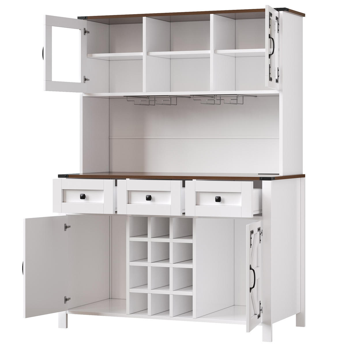 GESCHIRRSCHRANK aus MDF & Glas 120x40x170cm in Weiß mit LED & Steckdosenleiste - Weiß, Holzwerkstoff (120/170/40cm) - Modfu