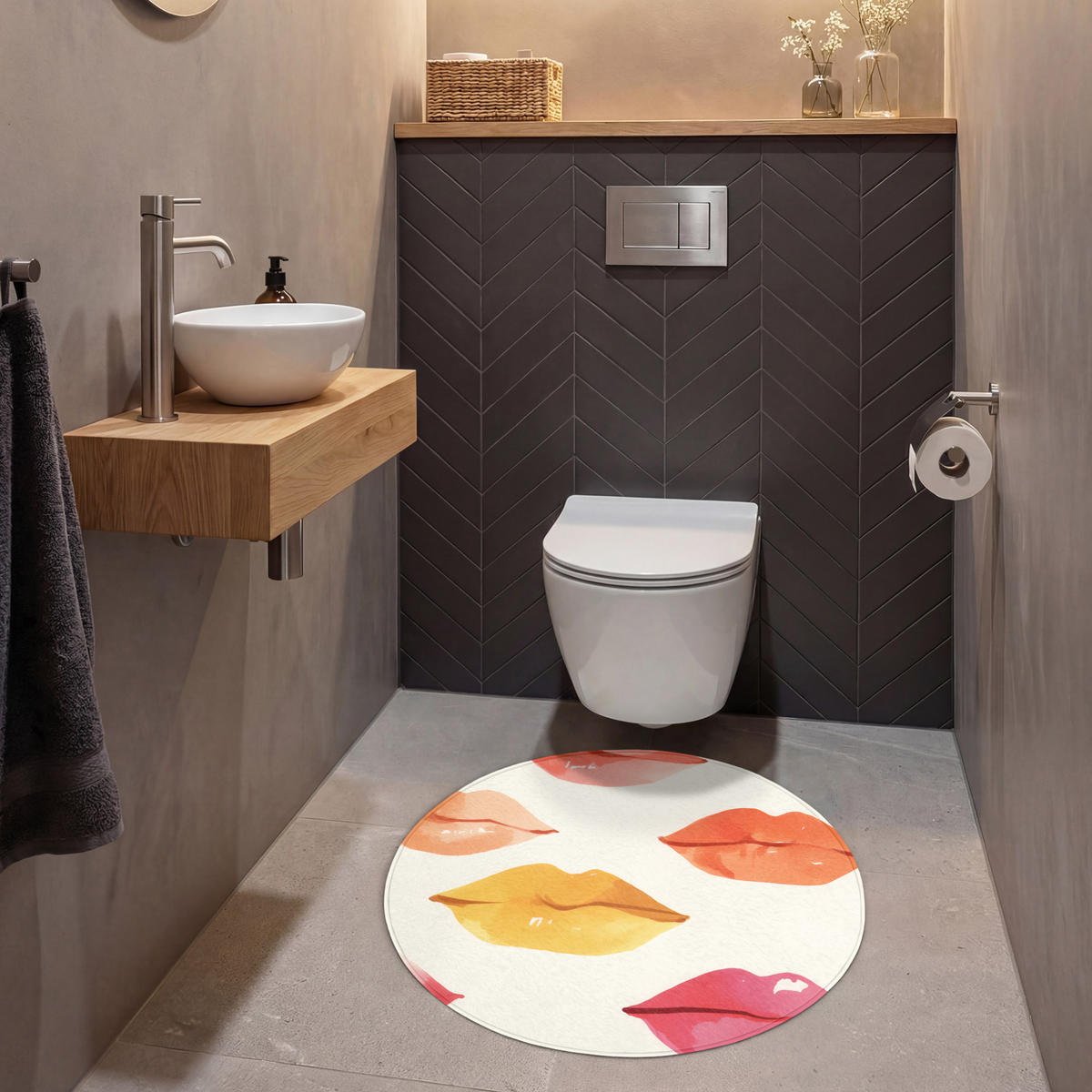 WC PŘEDLOŽKA Rty - barevné - lesklé 70x70 cm - růžová, textil/plast (70/1cm) - OnlyWow