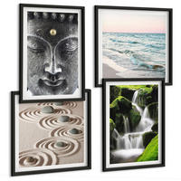 BILDER SET 4er Set - 50x50 cm & 40x60 cm Schwarzer Rahmen - Der Frieden der Natur mit Buddha - Schwarz, Kunststoff (50/50cm) - TULUP