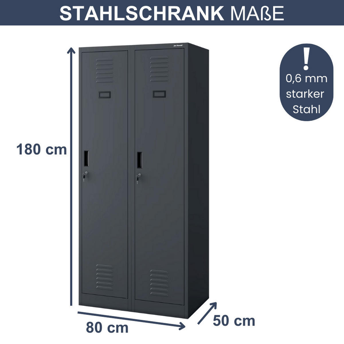 UMKLEIDESCHRANK Spind WIEN 2 Abteile 180x80x50cm Anthrazit - Anthrazit, Metall (80/180/50cm) - DELUKE