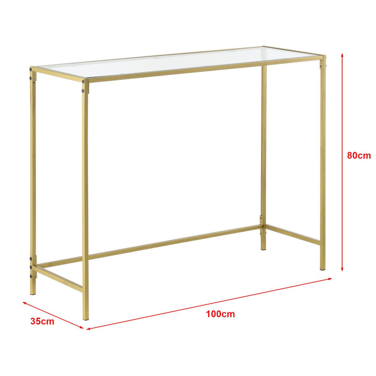 KONSOLENTISCH Alajärvi - Goldfarben, Glas (35/100/80cm) - [en.casa]