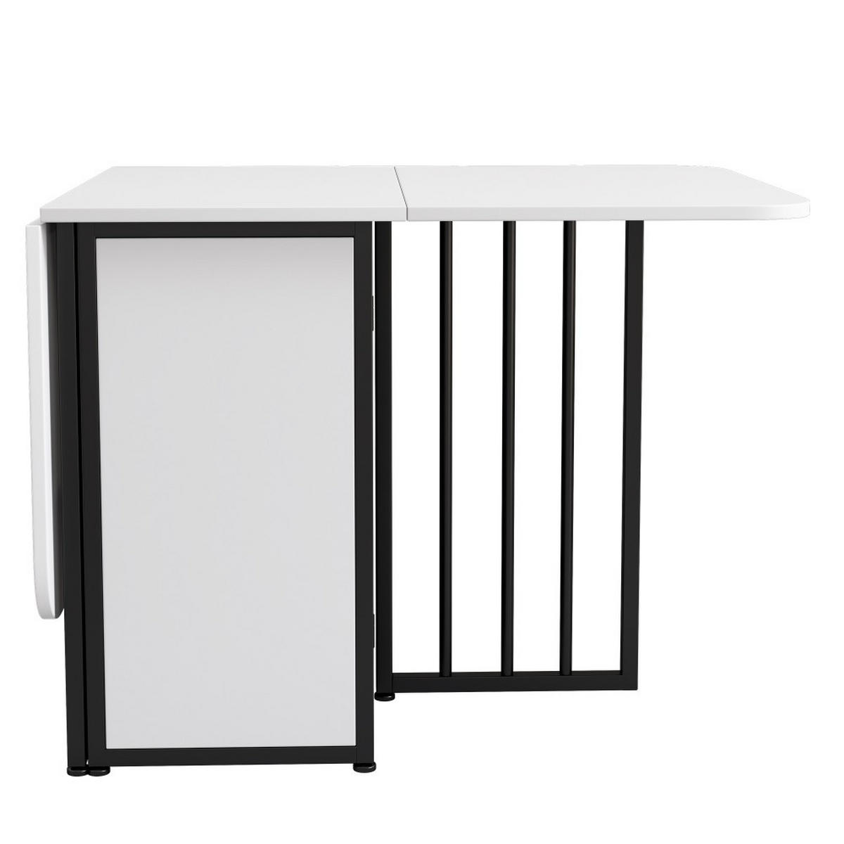 ESSTISCH in weiß+schwarz mit Schubladen, Klappbarer - Weiß, Holz (160/70/75cm) - KOMHTOM