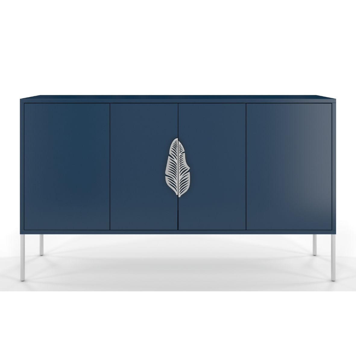 SIDEBOARD Merlin, Marinblau, Silberfarbene Details - Silberfarben/Dunkelblau, Holzwerkstoff/Metall (138/79/40cm) - Skandica