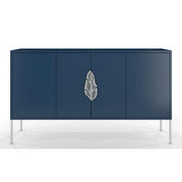 SIDEBOARD Merlin, Marinblau, Silberfarbene Details - Silberfarben/Dunkelblau, Holzwerkstoff/Metall (138/79/40cm) - Skandica