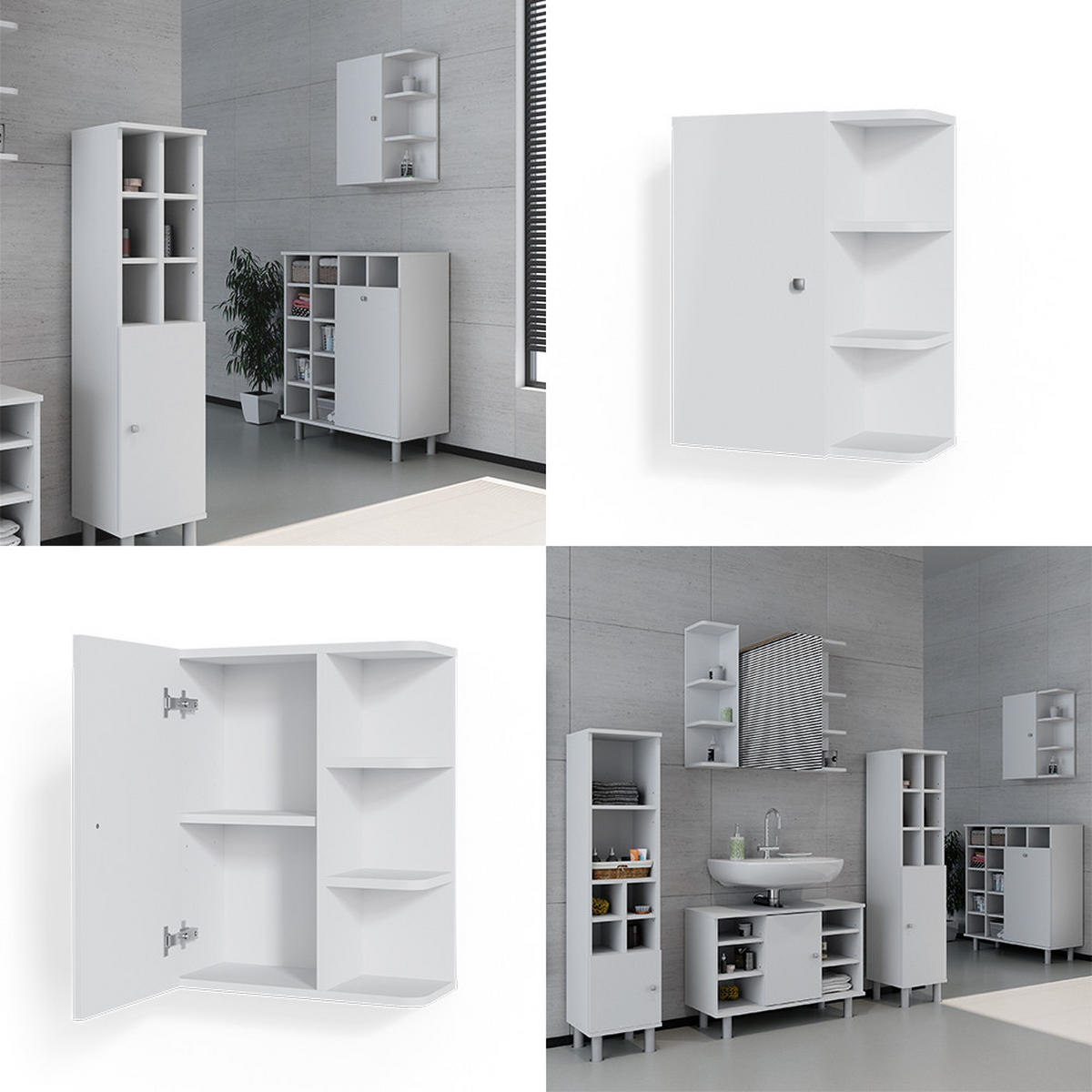 BADSCHRANK Fynn Weiß 47.2 x 59.2 cm - Weiß, Holzwerkstoff (47.2/59.2/21cm) - Vicco