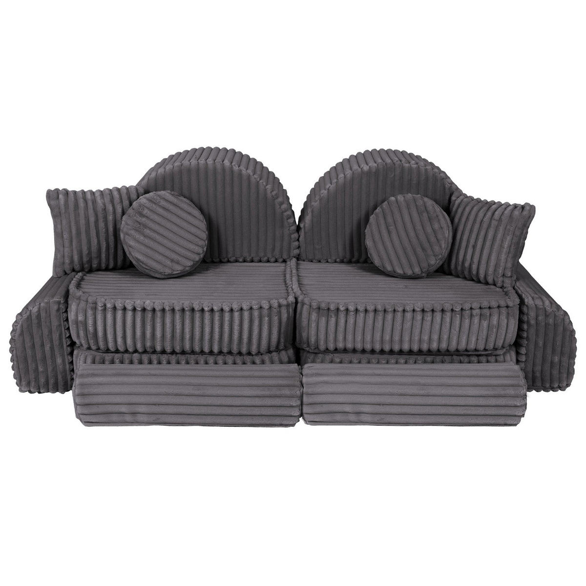 KINDERSOFA Pocket Max modular 12-tlg. aus Plüschcord in Taubengrau - Graphitfarben, Textil (120/25/60cm) - MeowBaby