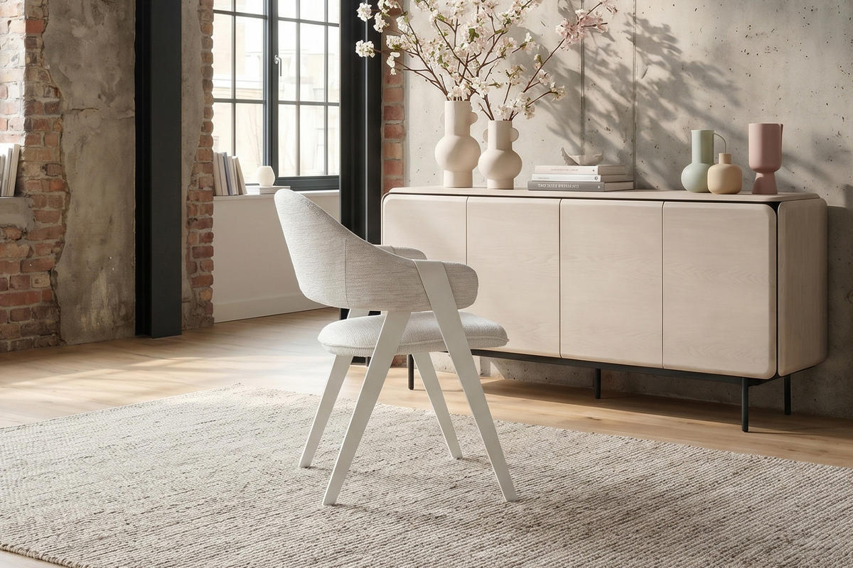 ESSZIMMERSTUHL ARELLA Cremeweiß Flachgewebe (1er-Set) - Creme, Glas/Kunststoff (63/83/63cm) - KAWOLA