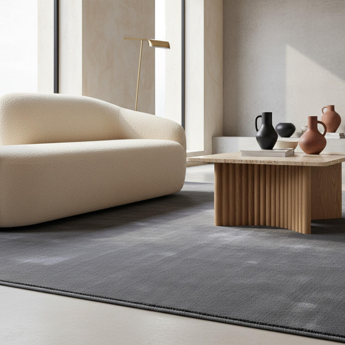 TEPPICH Kurzflor Uni-Farbe Microfaser Antirutsch Wohnzimmer waschbar Grau Rechteckig 240x340 - Grau, Textil (240/340cm) - KADIMA DESIGN