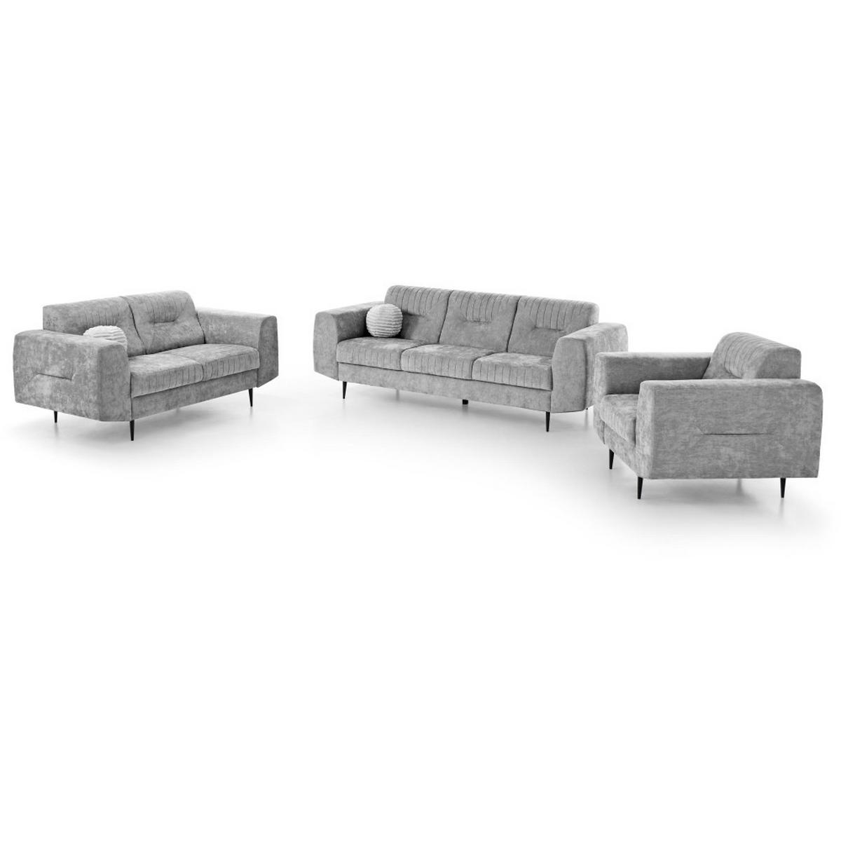 SITZGARNITUR Venezia mit Metallbeinen, hellgrau - Hellgrau/Schwarz, Holzwerkstoff/Metall (233/85/94cm) - Beautysofa