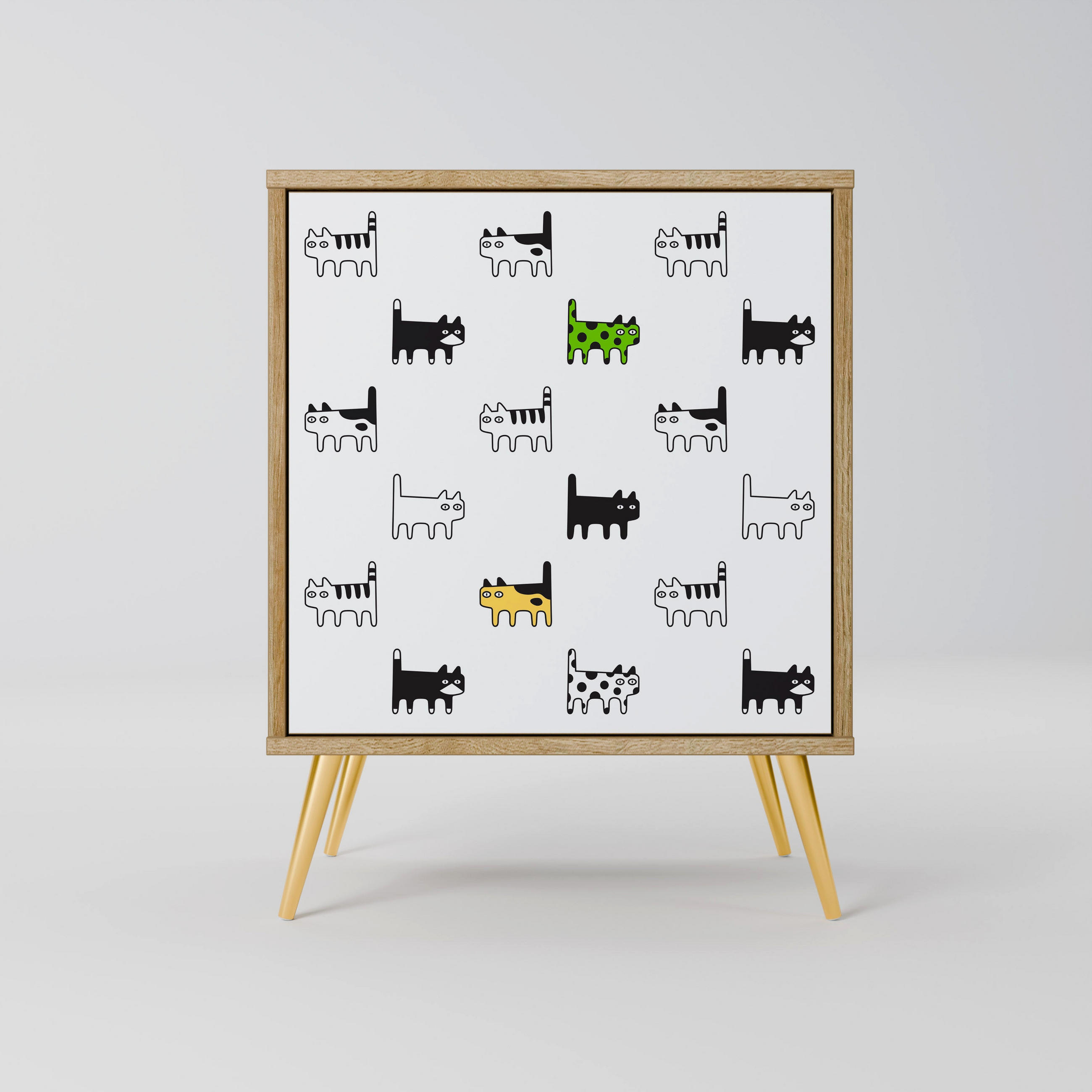 SIDEBOARD CATS COMPILATION, Eichefarben, 57,5x42x75,5 cm, Goldfarbene Metallfüße - Eichefarben/Goldfarben, Holzwerkstoff/Metall (57.5/75.5/42cm) - SpaceRebels