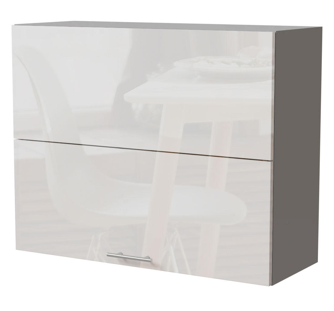 Feldmann-Wohnen Küchenhängeschrank Weiß Hochglanz, Grau 90x72x32.5 cm