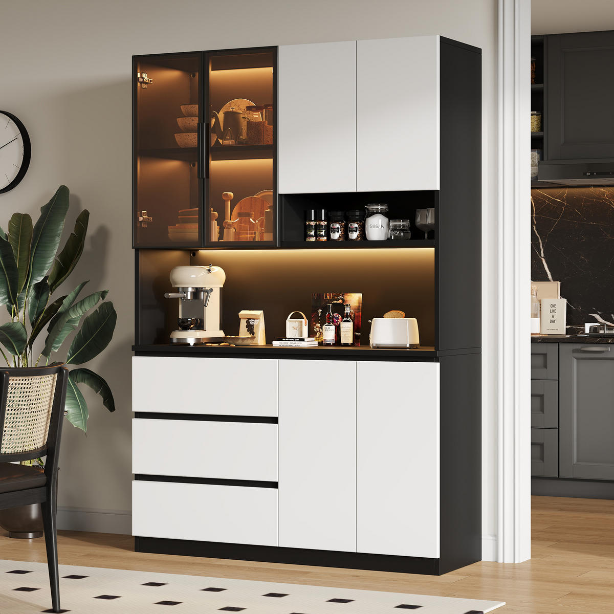 BUFFETSCHRANK Weiß-Schwarz 120.5/40/180 cm - Weiß, Holz (120.5/180/40cm) - PANGIVO