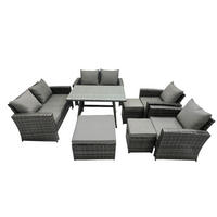 GARTENMÖBELSET mit ESSTISCH,HOCHLEHNER-SOFA Polyrattan Dunkelgrauer Mix 9-Sitzer - Dunkelgrau/Grau, Glas/Kunststoff - Fimous