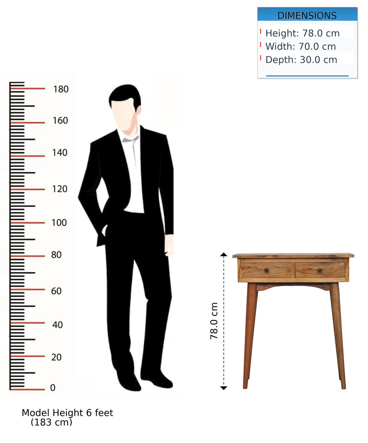 KONSOLE Eichen-Finish Kleine Flur Tisch, 2 Schubladen, Nordische Beine - Messingfarben/Braun, Holz/Metall (30/70/78cm) - Artisan Furniture