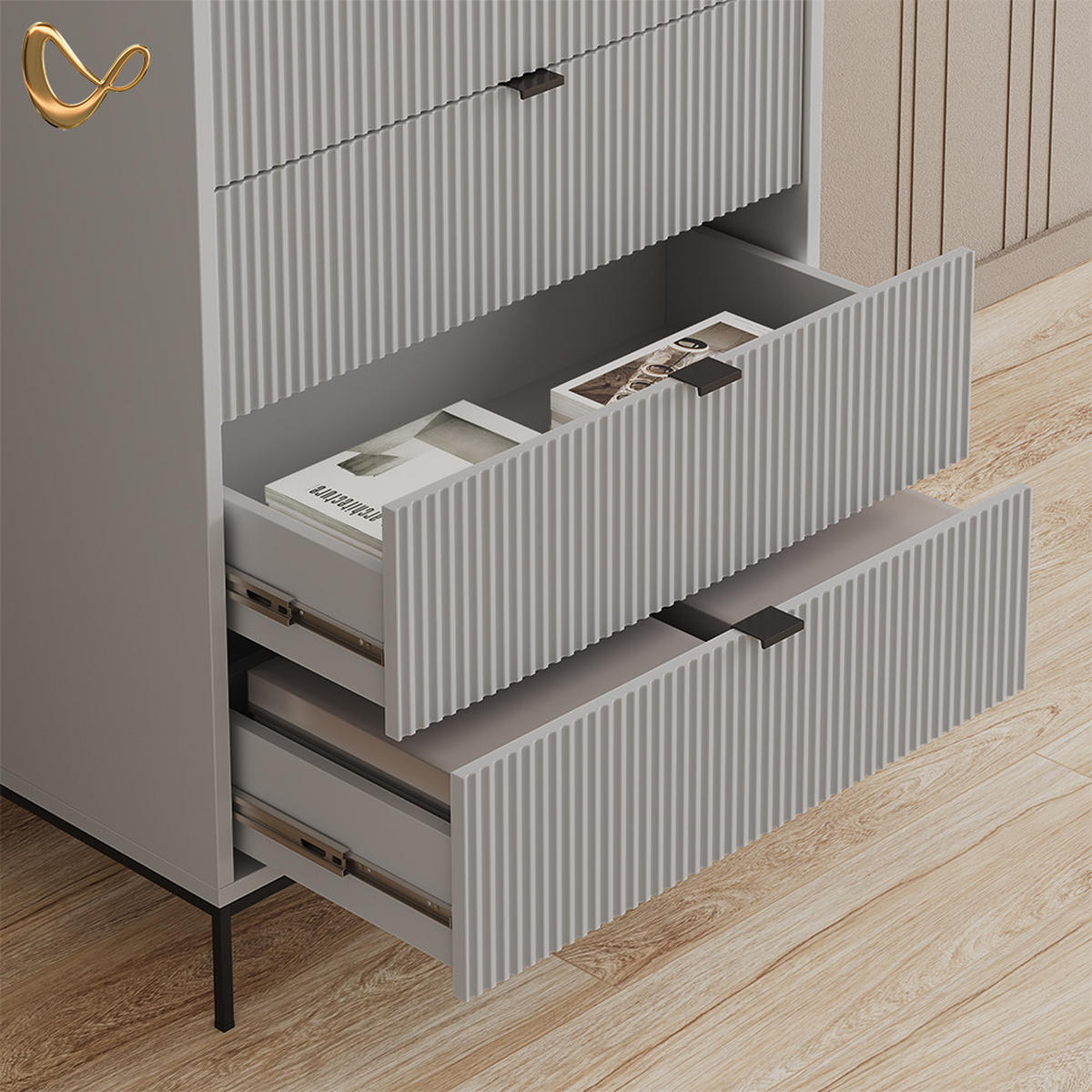 KOMMODE Aterno Grau 76 x 120 cm mit 5 Schubladen - Grau, Holzwerkstoff (76/120/42cm) - Livinity®