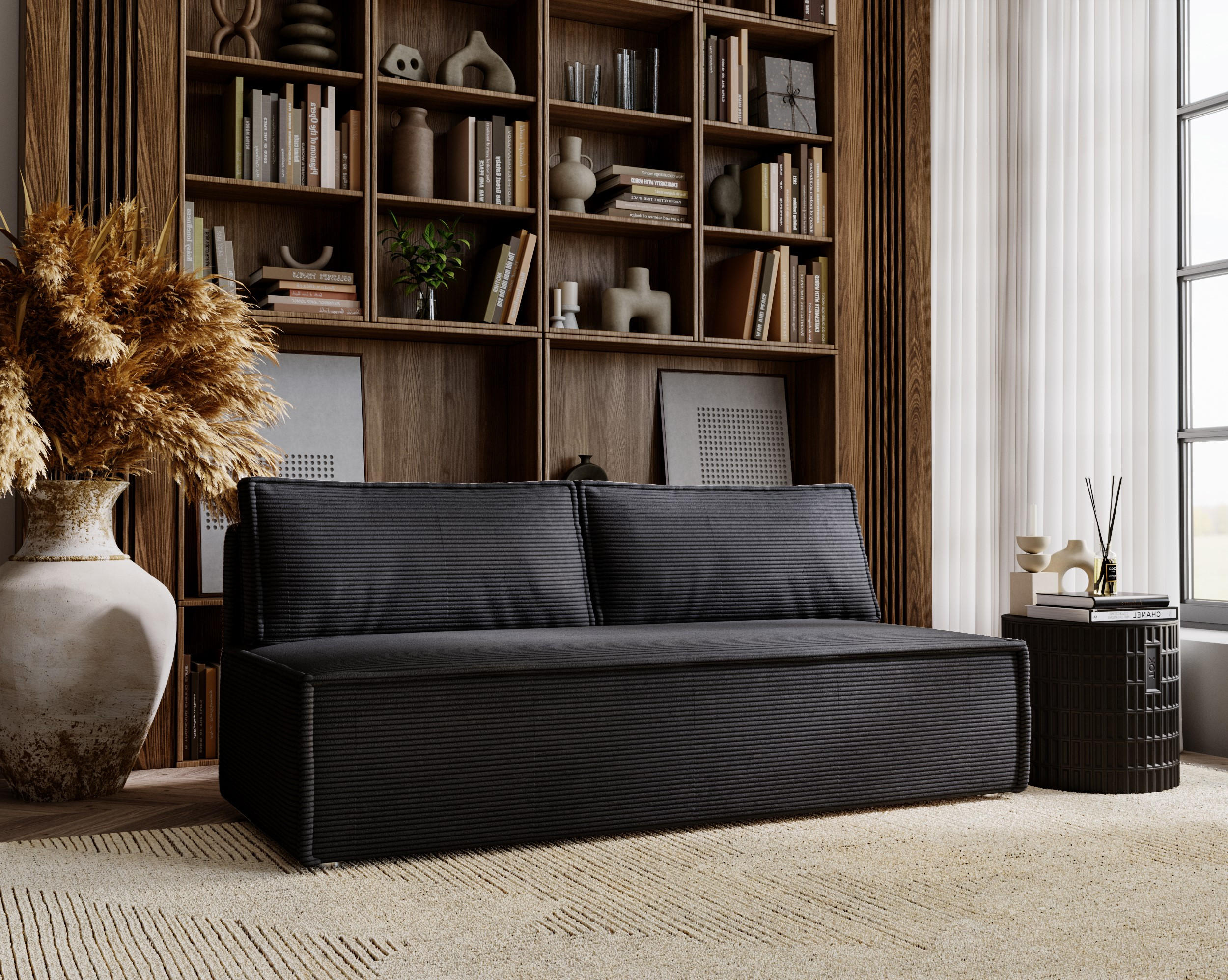 SCHLAFSOFA Mit Bettkasten DUO Poso Stoff Dunkelgrau - Dunkelgrau, Holz (198/89/90cm) - Kaiser Möbel