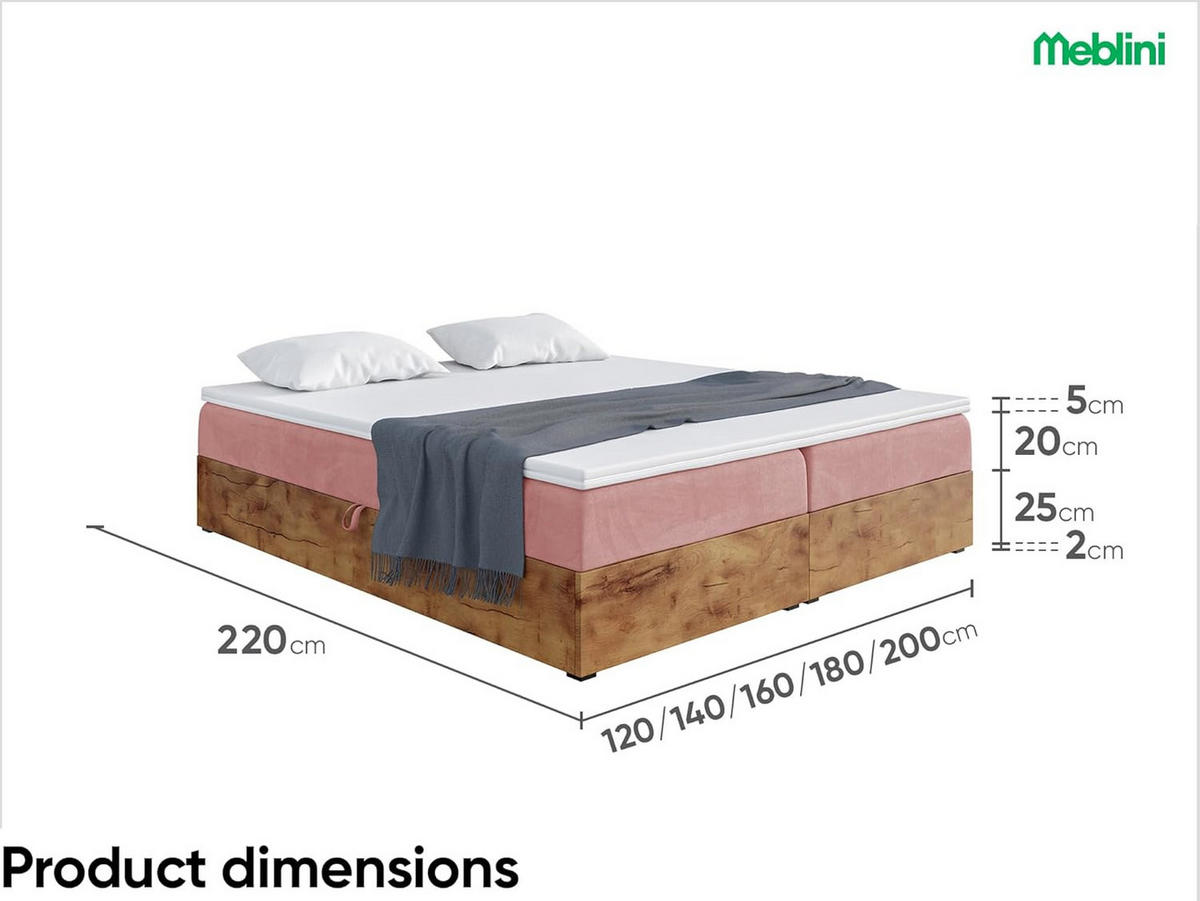 BOXSPRINGBETT LOFTY BOX - Rosa, Holzwerkstoff (180/220cm) - Meblini