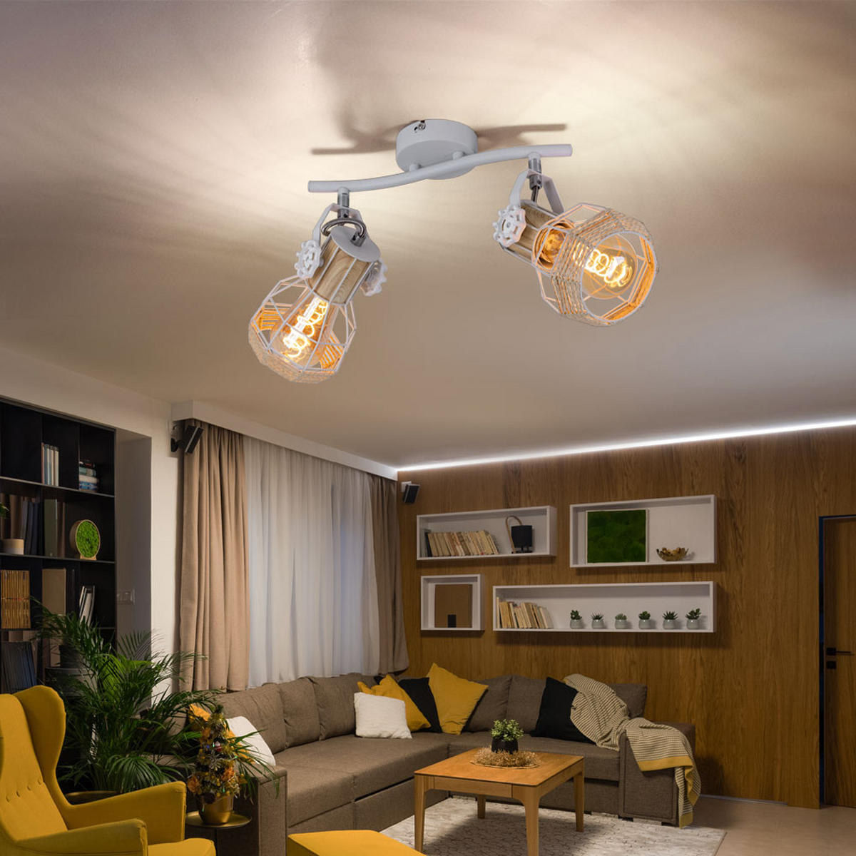 DECKENLEUCHTE Metall Weiß Holzoptik - Weiß, Holz (29.6/23/19cm)