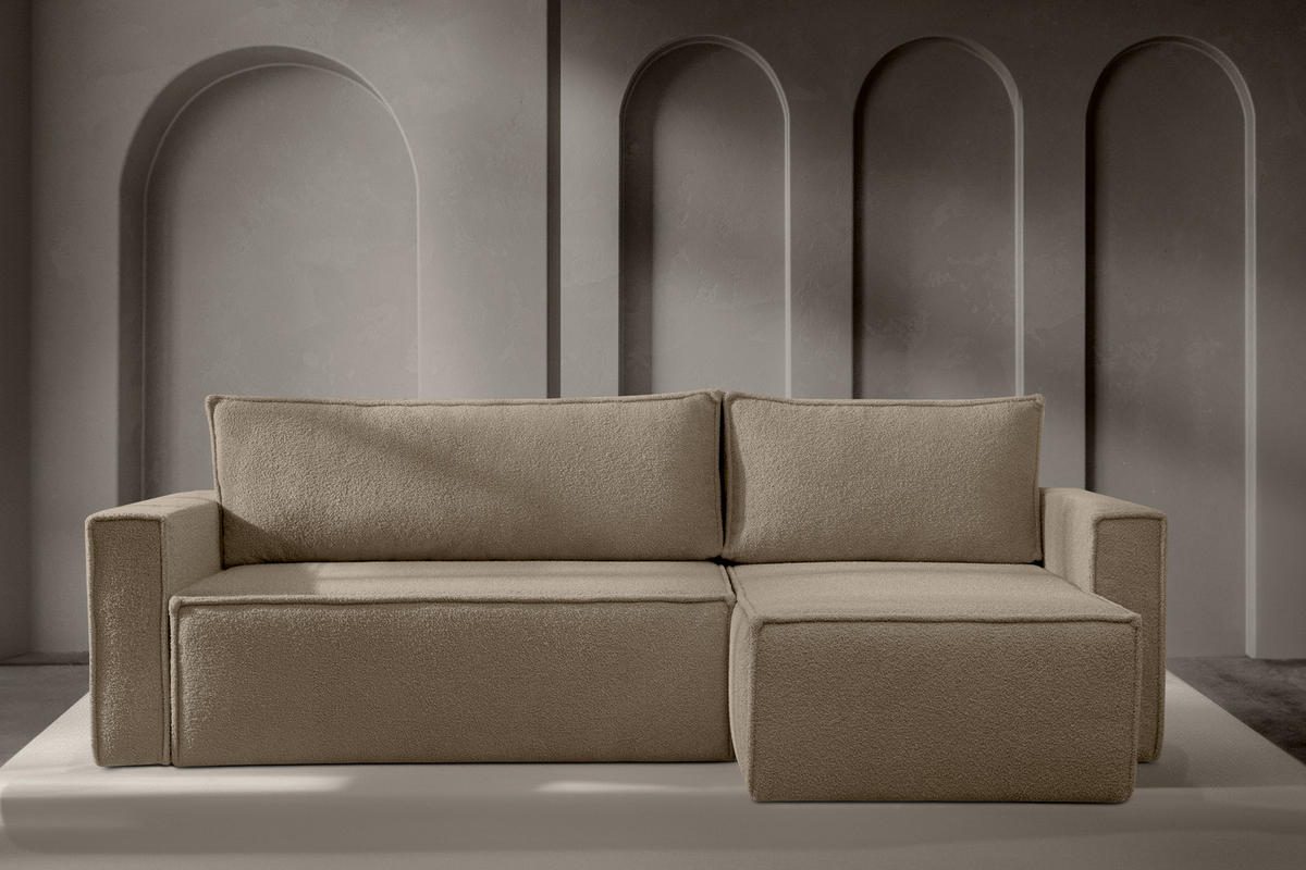 ECKSOFA-LINKS/RECHTS NAPI II mit Schlaffunktion, dunkelbeige - Beige/Braun, Textil (246/148cm) - KONSIMO®