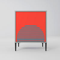 SIDEBOARD RISING GEOMETRY STARS, Grau, 57,5x42x72,5 cm, Schwarze Metallfüße - Multicolor/Schwarz, Holzwerkstoff/Metall (57.5/72.5/42cm) - SpaceRebels