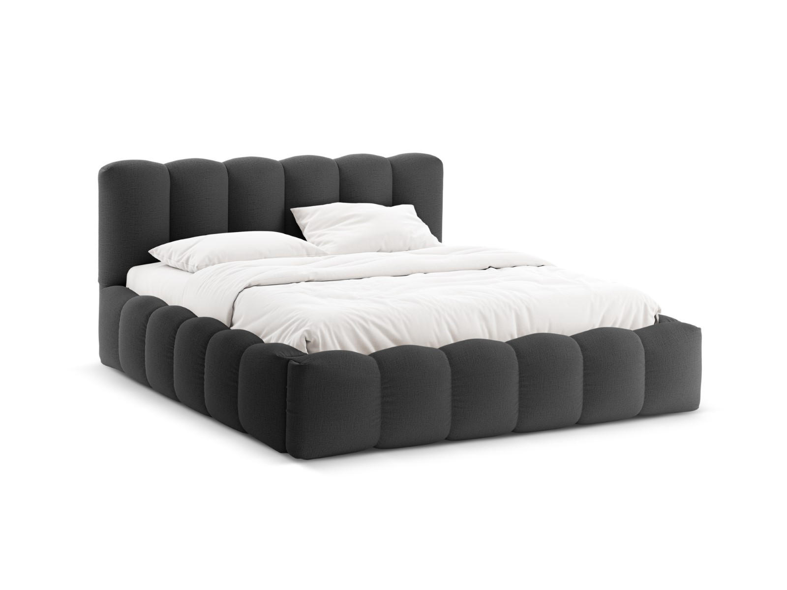 BETT mit Bettkasten und Kopfteil Lupine aus strukturiertem Stoff anthrazit 180x200cm - Anthrazit, Textil (180/200cm) - Micadoni