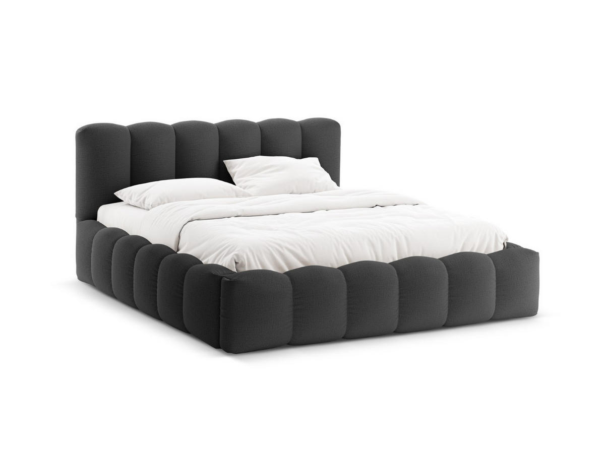 BETT mit Bettkasten und Kopfteil Lupine aus strukturiertem Stoff anthrazit 140x200cm - Anthrazit, Textil (140/200cm) - Micadoni