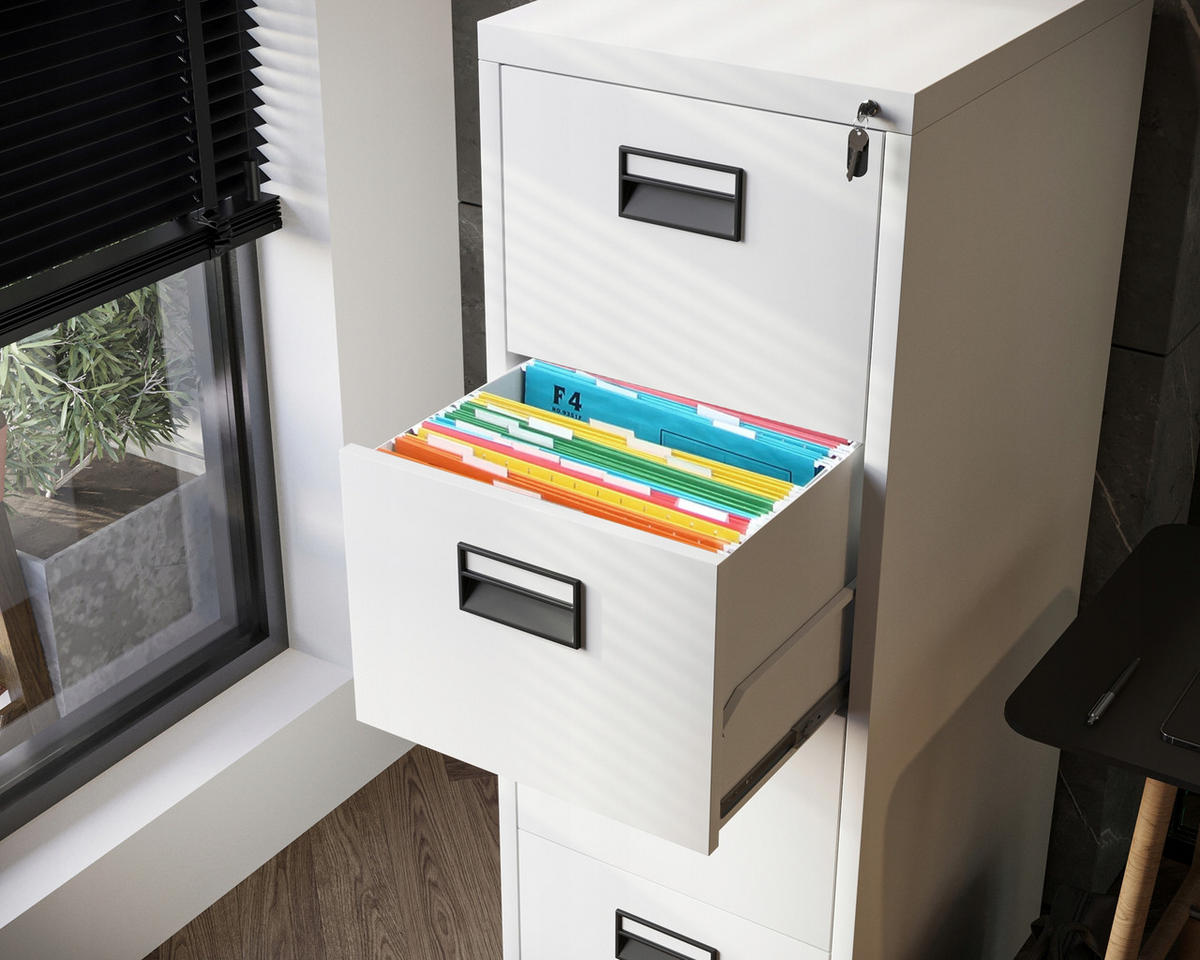 AKTENSCHRANK mit 4 Schubladen SARA V4, 460 x 1320 x 620 mm, grau - Grau, Metall (46/132/62cm) - Jan Nowak