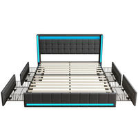 POLSTERBETT 140x200 cm, Grau, mit LED-Beleuchtung & USB-Aufladung - Grau, Textil/Metall (140/200cm)