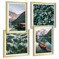 BILDER SET 4er Set - 50x50 cm & 40x60 cm Goldrahmen - Nebel auf dem Bergsee, Bootsfahrten, Nebel - Goldfarben, Kunststoff (50/50cm) - TULUP