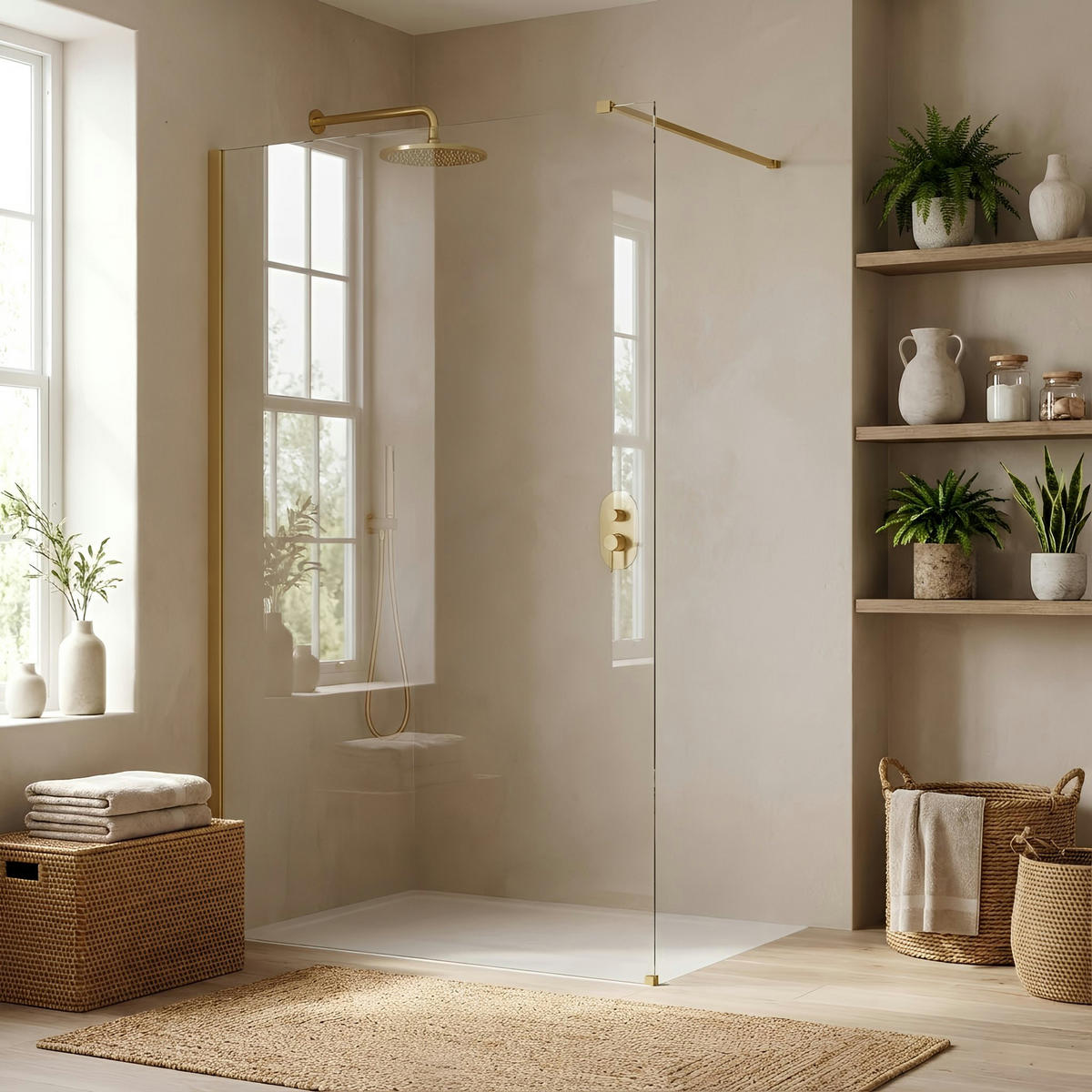 DUSCHWAND Rea Flexi Transparent / Brush Gold 70 - Goldfarben, Glas (120/70/195cm) - REA