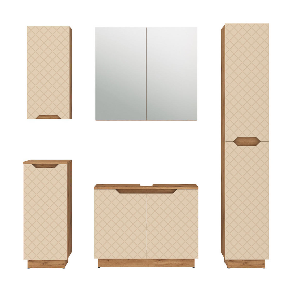 BADMÖBEL-SET Lotta Eiche/Kaschmir mit Kachelstruktur 5 Teile - Kaschmir, Holzwerkstoff (79.6/62.5/32cm) - Vicco