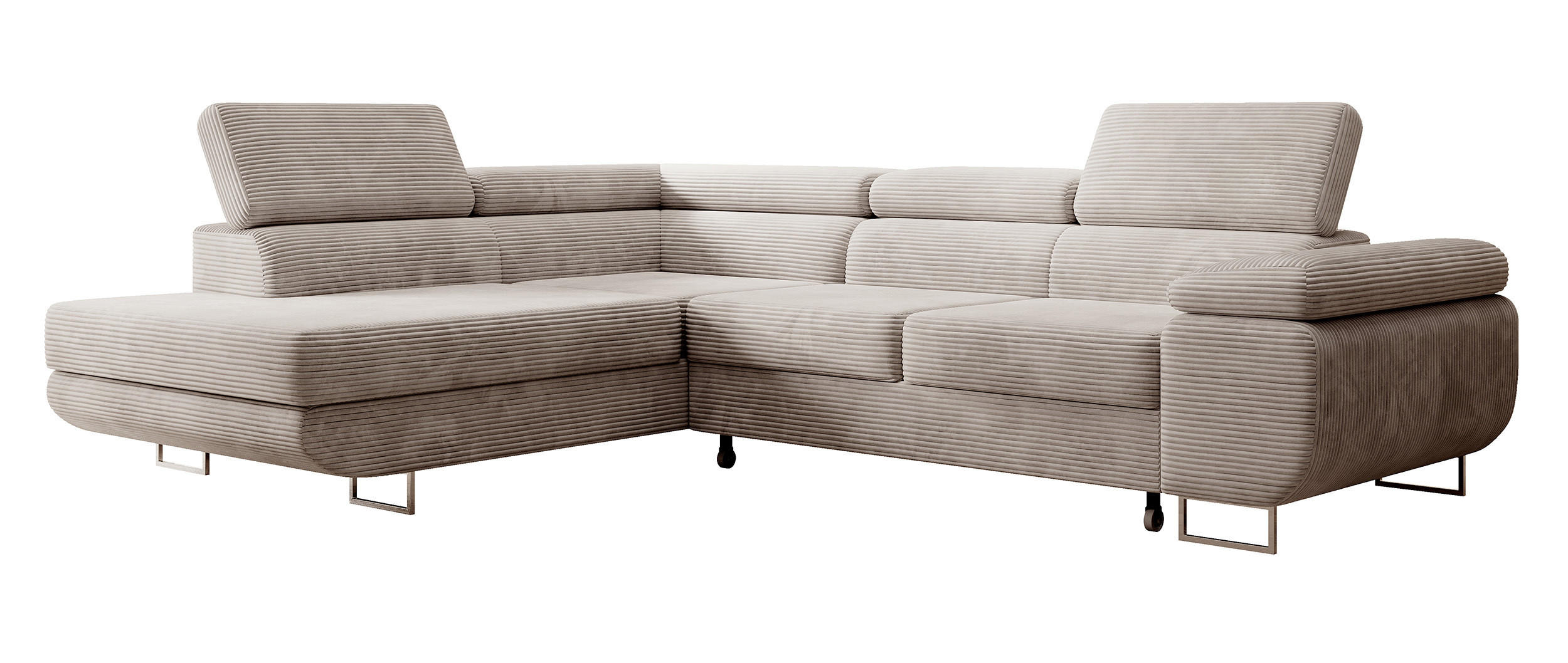 ECKSOFA Stevil Graubeige Cordbezug - Greige/Silberfarben, Textil/Metall (275/203cm) - Selsey