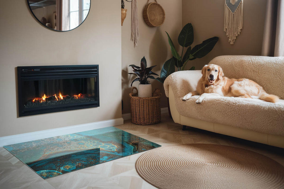 GLASPLATTE für Kamin 120x80 cm Türkis - Türkis, Glas (120/80/0.4cm) - ArtPrintCave