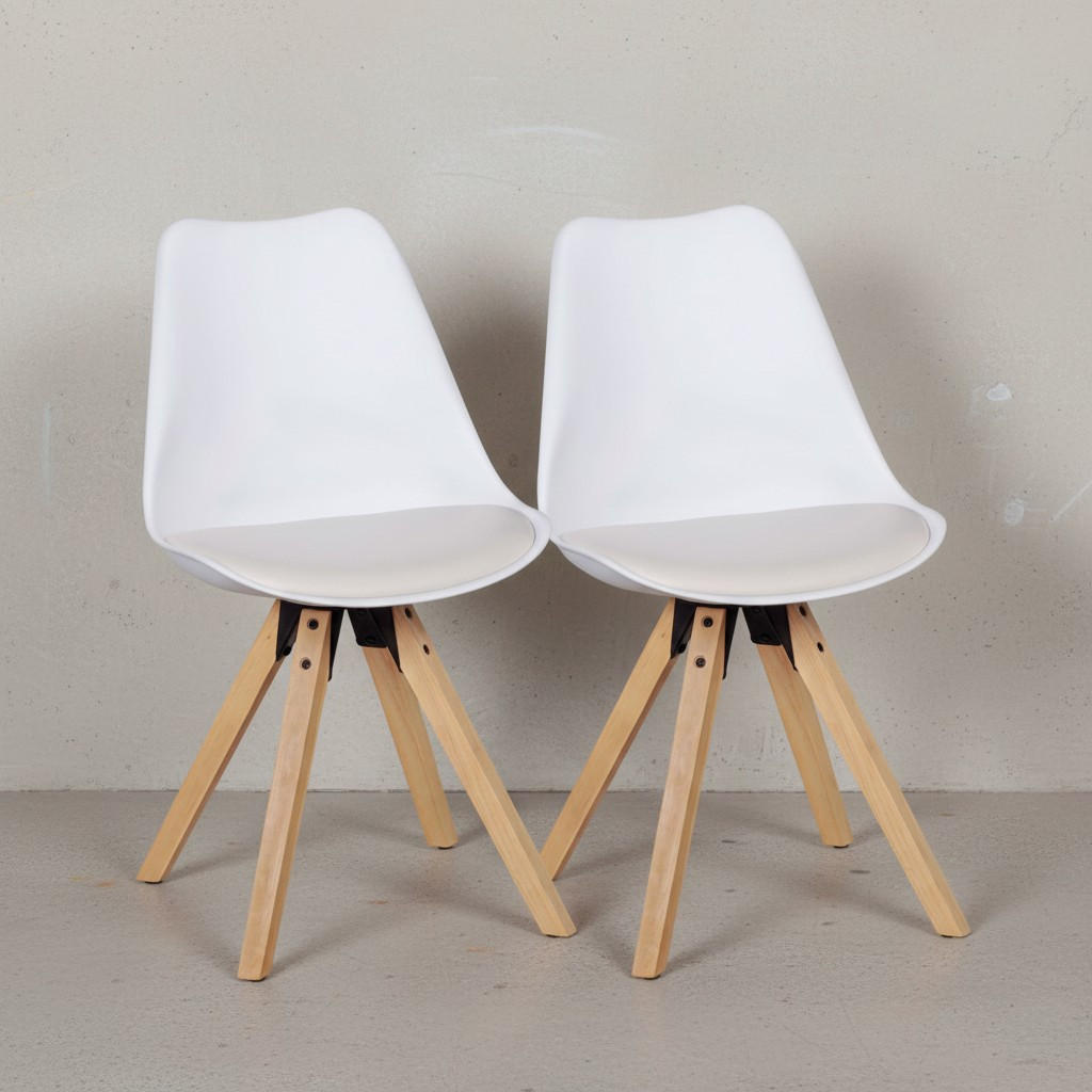 ESSZIMMERSTUHL 2er Set Kunstlederbezug mit Holzgestell Skandinavisch gepolstert, Weiß 49x52x87 cm - Beige/Weiß, Holz/Kunststoff (49/87/52cm) - KADIMA DESIGN