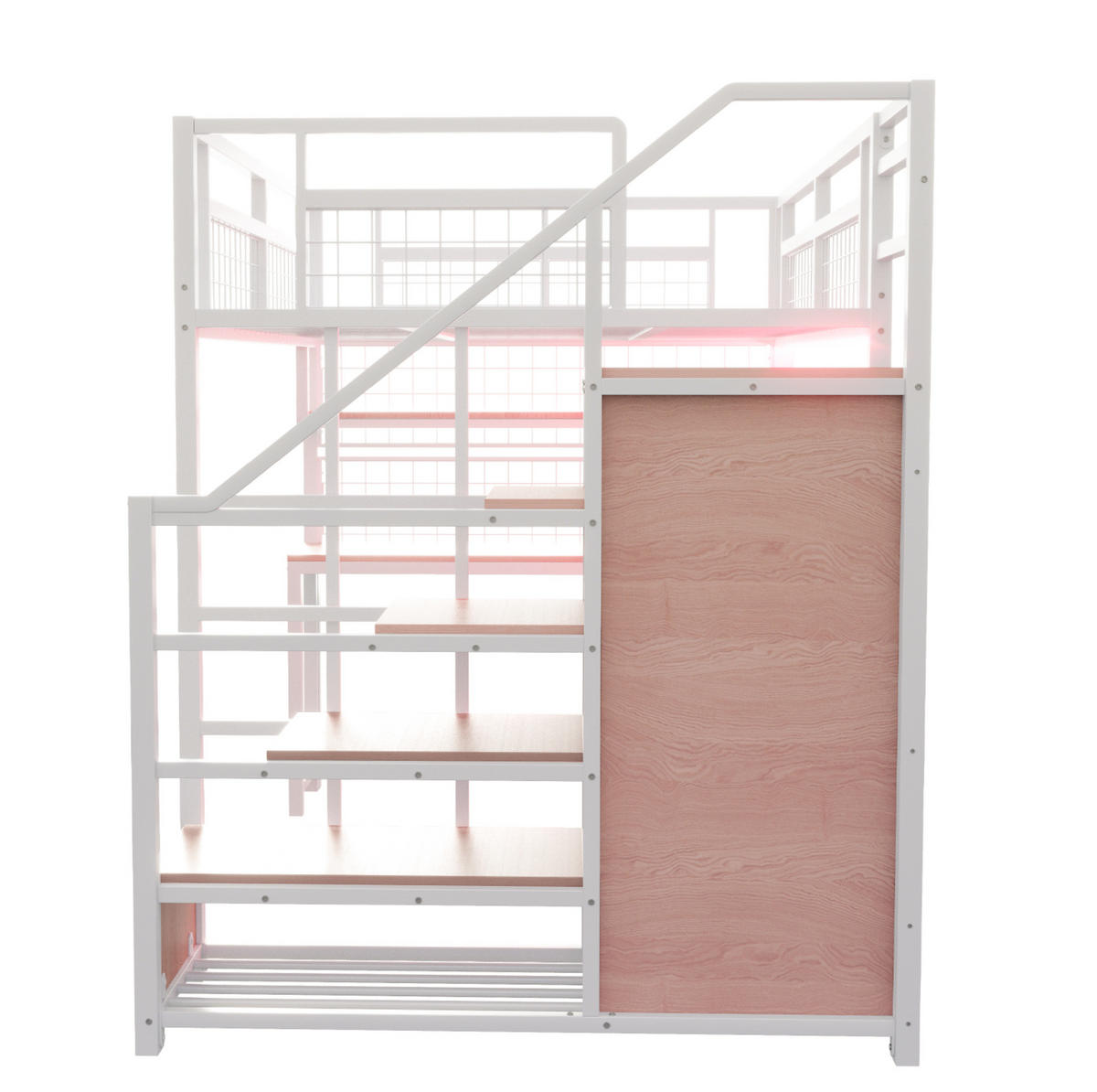 HOCHBETT 140/200 cm aus Metall mit Schreibtisch, Ablage und Kleiderschrank, Weiß - Weiß, Metall (140/200cm) - OKMYHOME