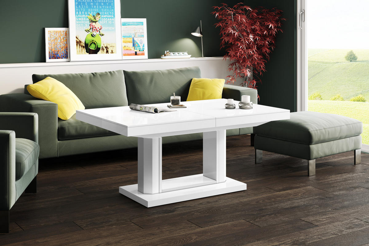COUCHTISCH rechteckig Weiß Hochglanz 120/75/54 cm - Weiß Hochglanz, Holzwerkstoff (75/120/54cm) - designimpex