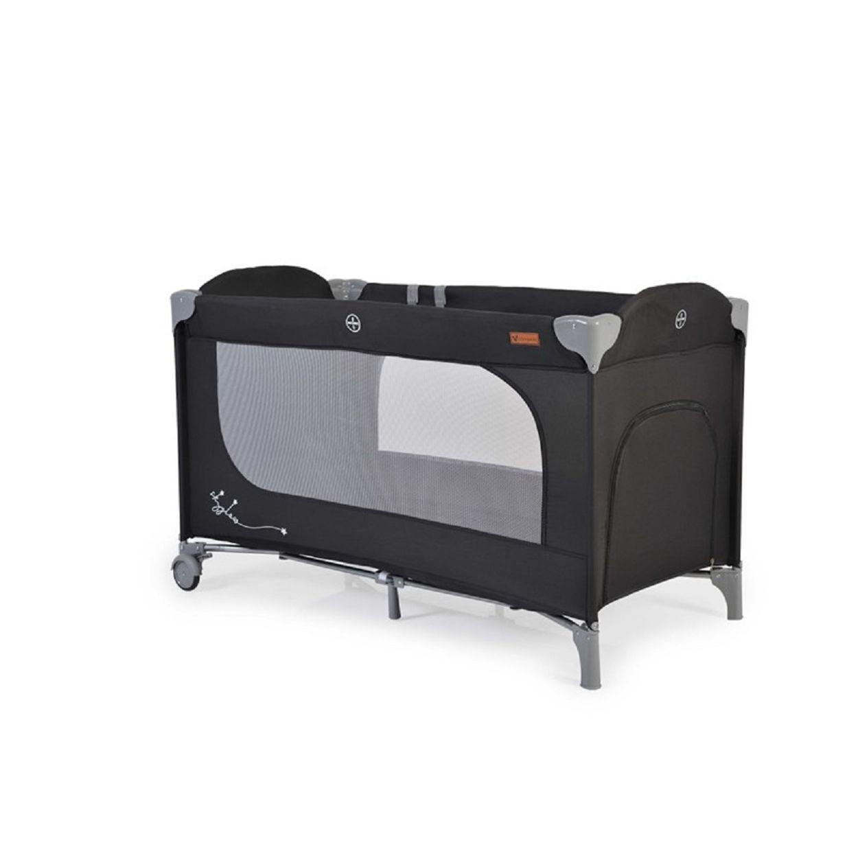 REISEBETT LAUFSTALL Skyglow schwarz 2 Räder mit Bremsen Matratze Seiteneingang - Schwarz, Kunststoff (60/120cm) - Cangaroo