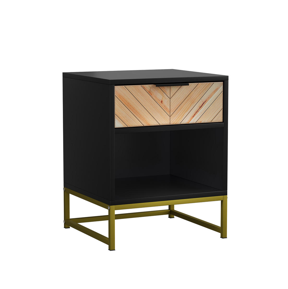 NACHTTISCH 43/40/55 cm Schwarz/Natur aus MDF mit Schublade - Hellbraun, Holzwerkstoff (40/55/43cm) - OKWISH