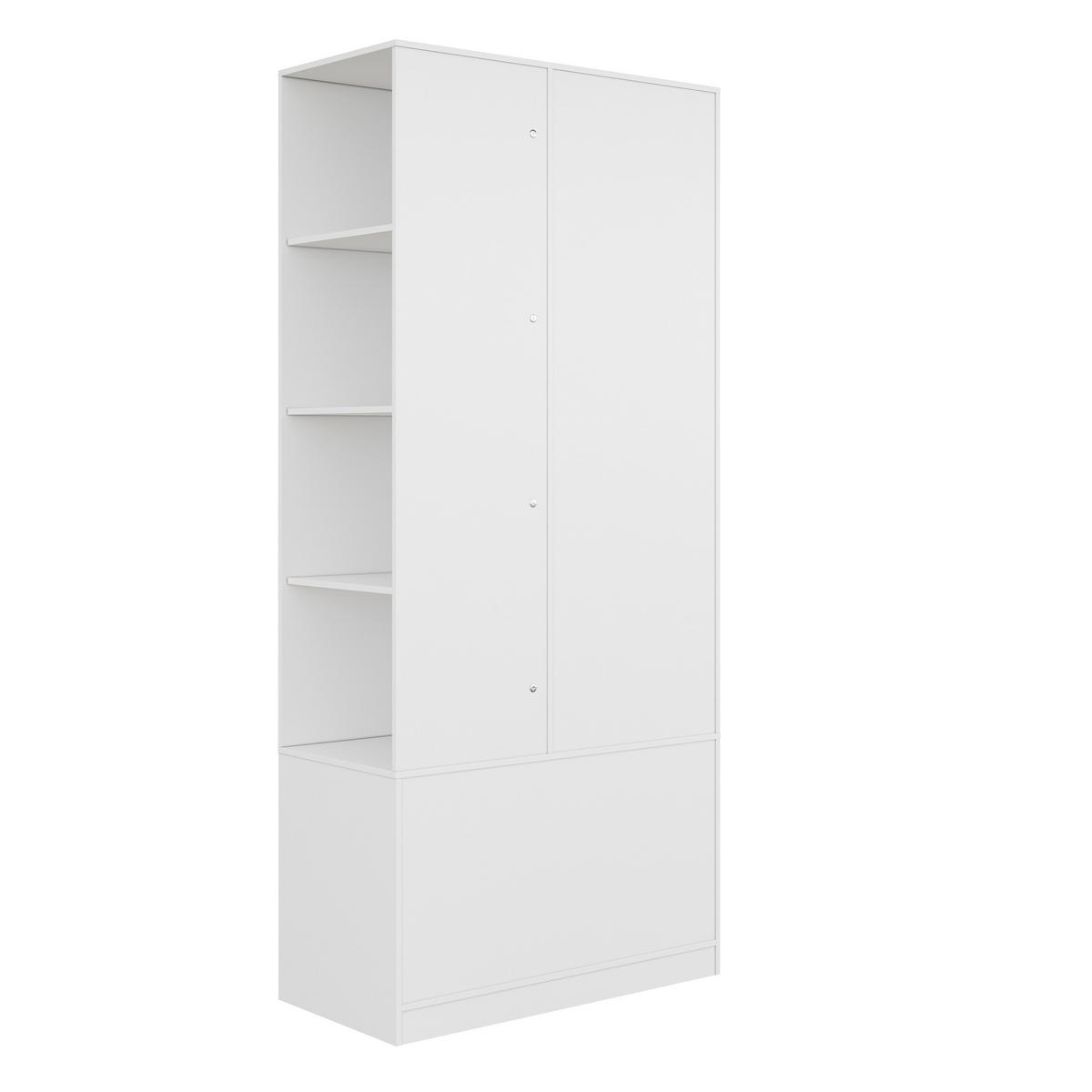 KLEIDERSCHRANK mit Spiegel 1 Tür Schubladen Weiß Modern - Weiß, Holzwerkstoff (80/180/40cm) - FLIEKS